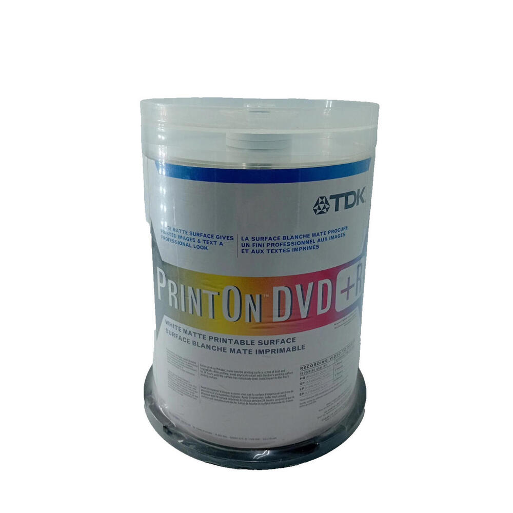 TDK DVD+R - 100 Pack - 8x Print On - One Sided Printable Disc Spindle‎ New - Picture 2 of 2